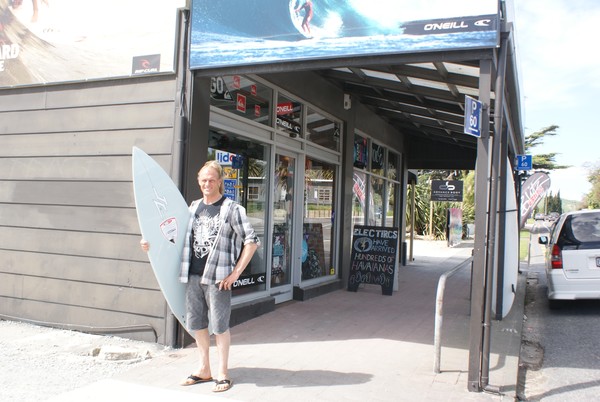 Business owner and lifetime surfing addict Larry Foster en route to another �board meeting�. 